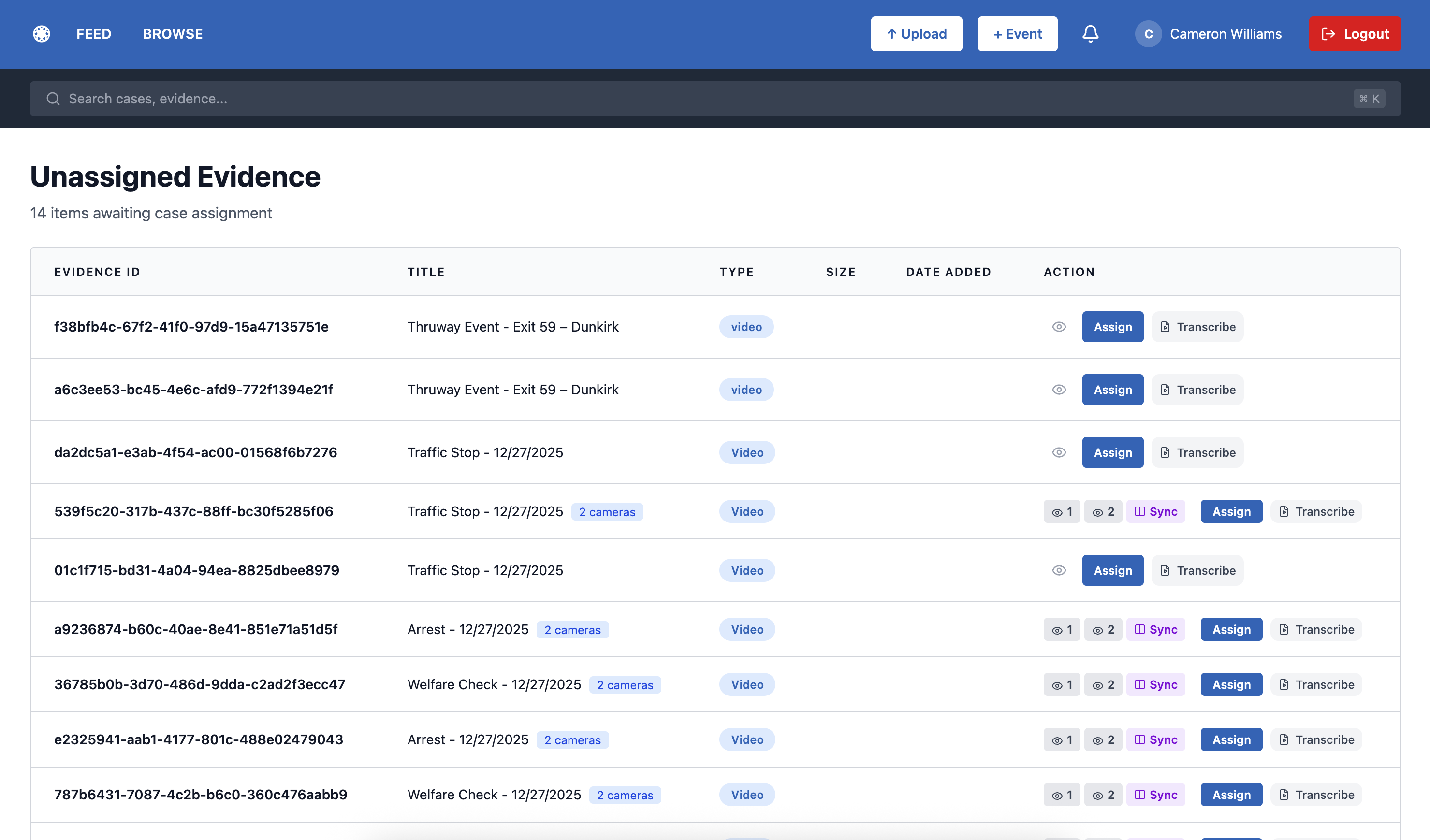 Unassigned Evidence Queue